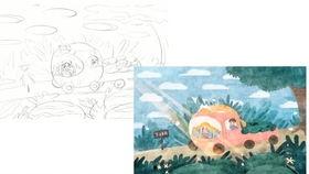 瓜田吃瓜绘画,一幅描绘夏日悠闲生活的绘画